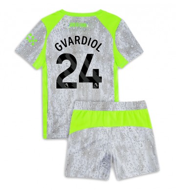 Manchester City Josko Gvardiol #24 Terza Maglia Bambino 2025-26 Manica Corta (+ Pantaloni corti)